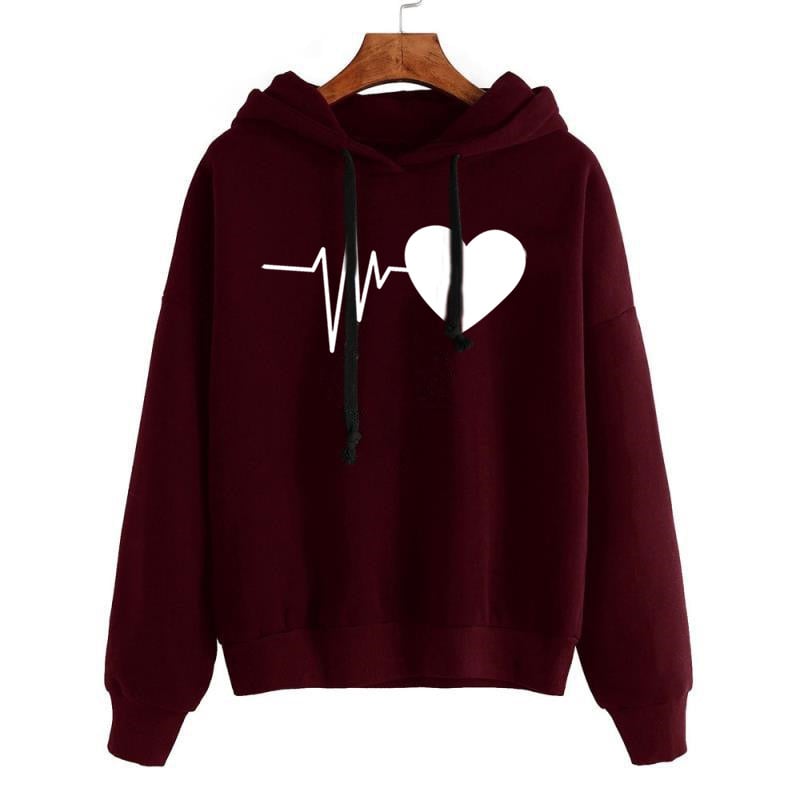 Heart Print Hoodie - Fashionable
