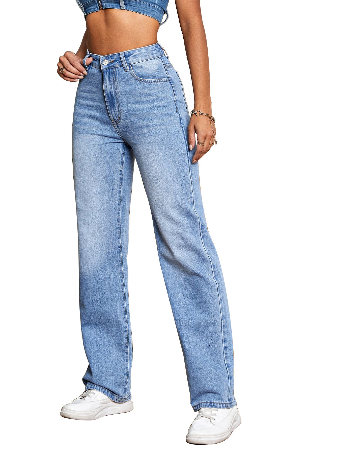 Casual High Waist Loose Denim Trousers 3