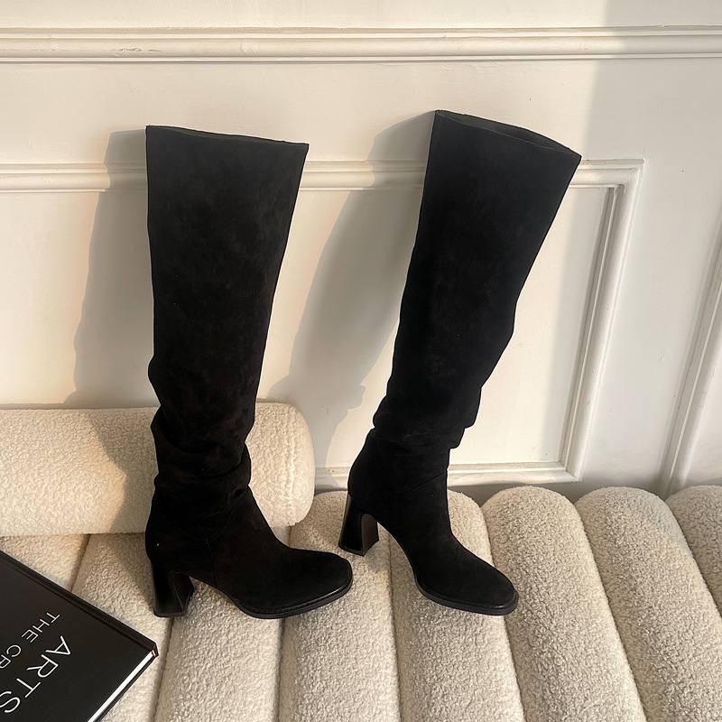 Khaki Slimming Chunky Heel High Boots