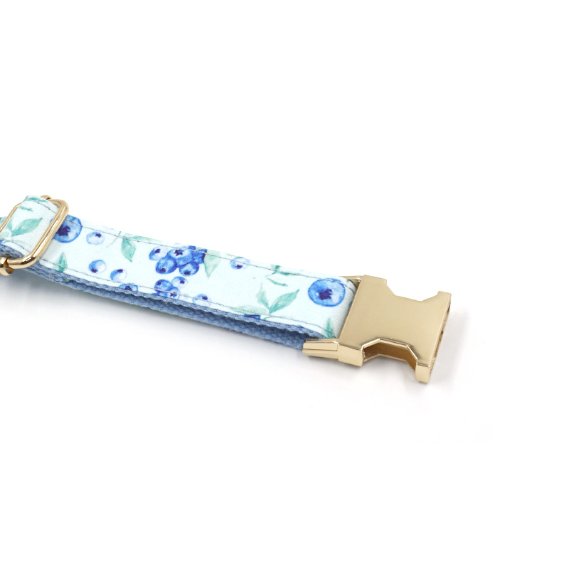 Blueberry Print Pet Collar with Gold Buckle