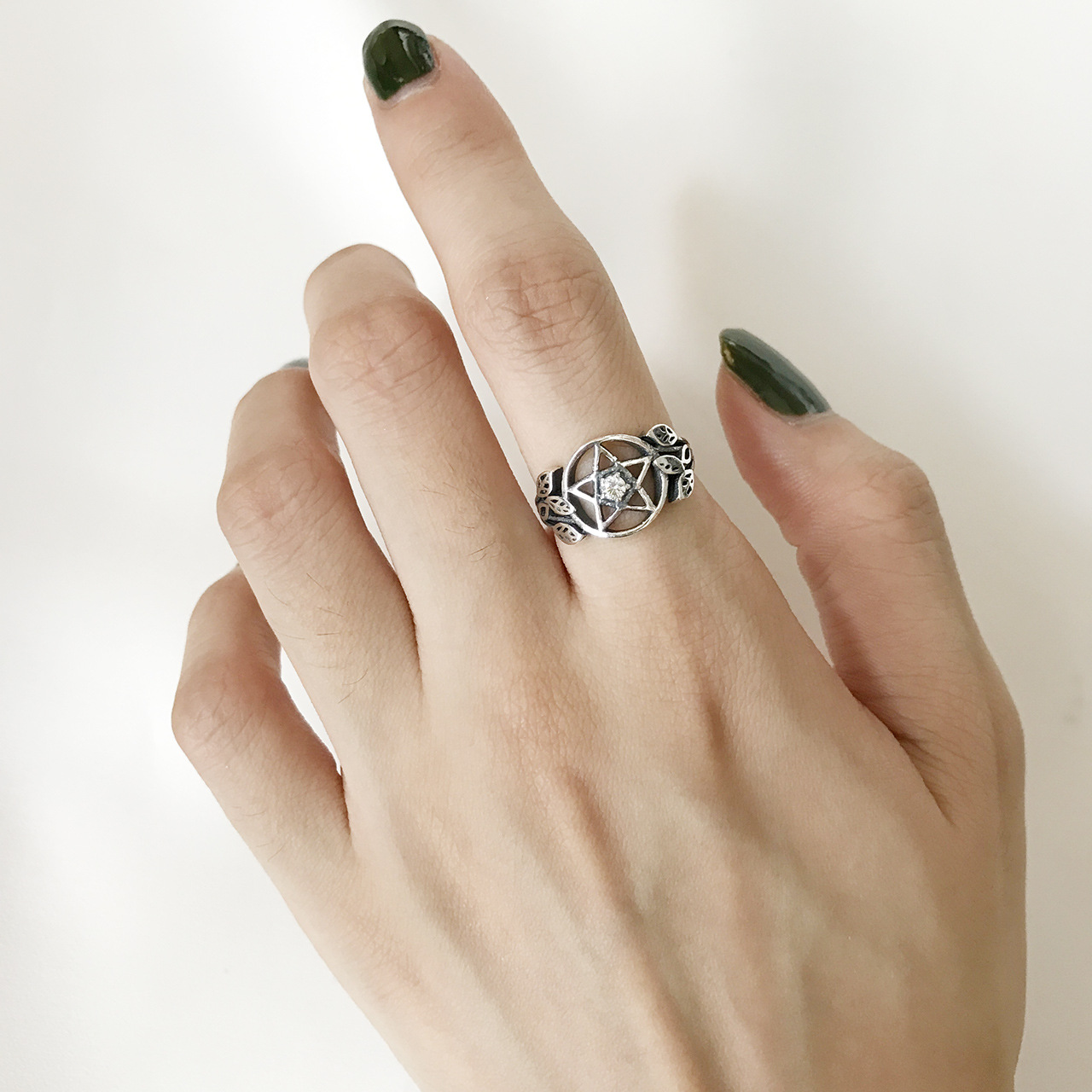 S925 Sterling Silver Pentagram Zircon Opening - Image 1