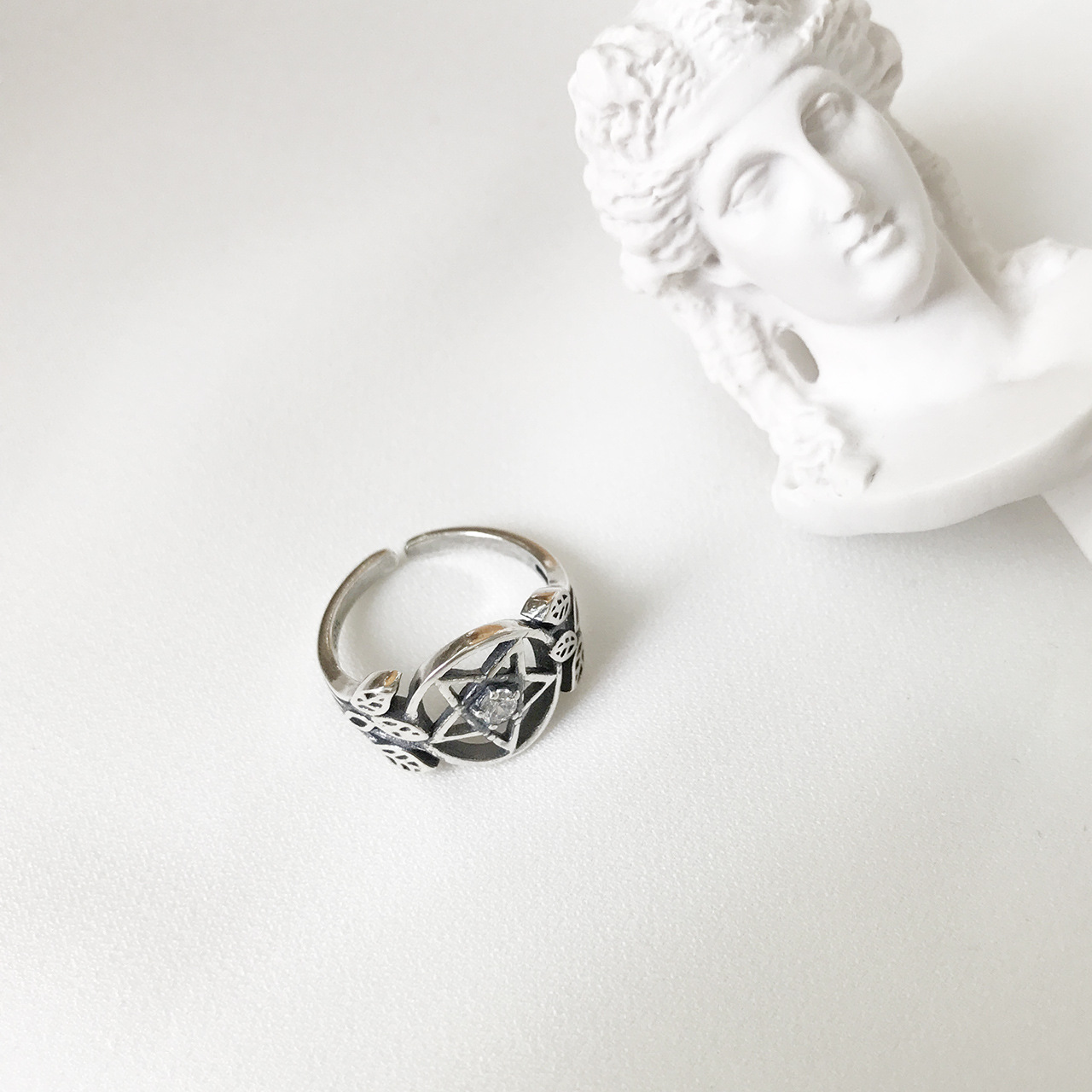 S925 Sterling Silver Pentagram Zircon Opening - Image 3