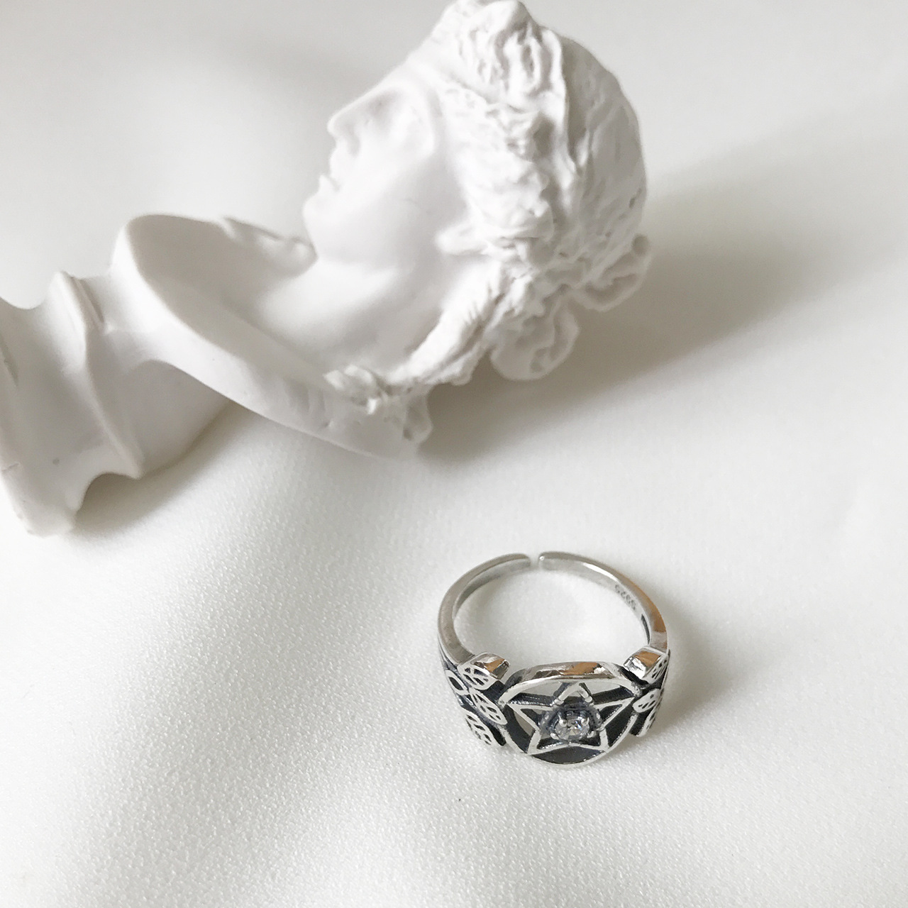 S925 Sterling Silver Pentagram Zircon Opening - Image 2