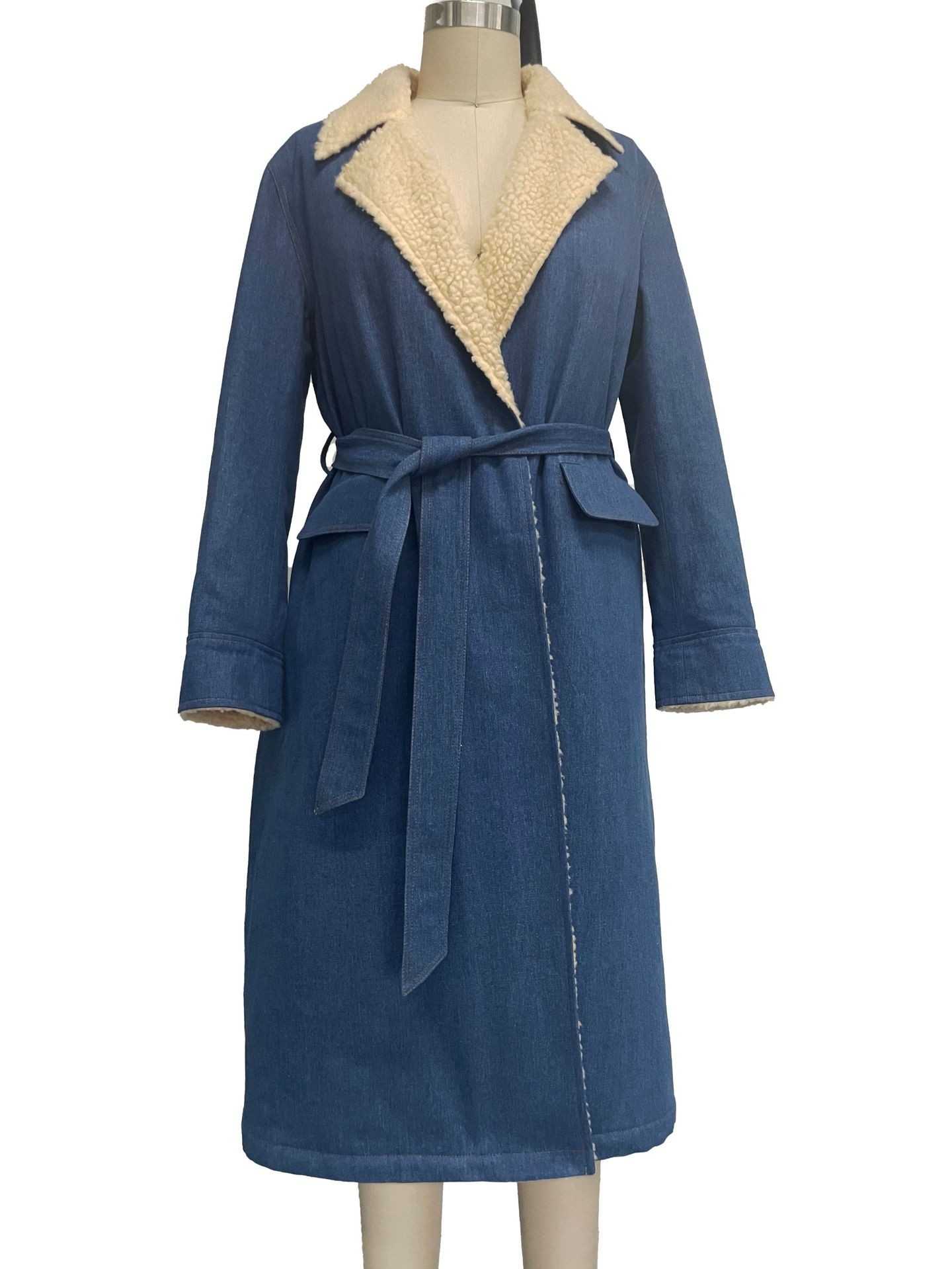 Lace-up Double Pocket Denim Trench Coat Image 8