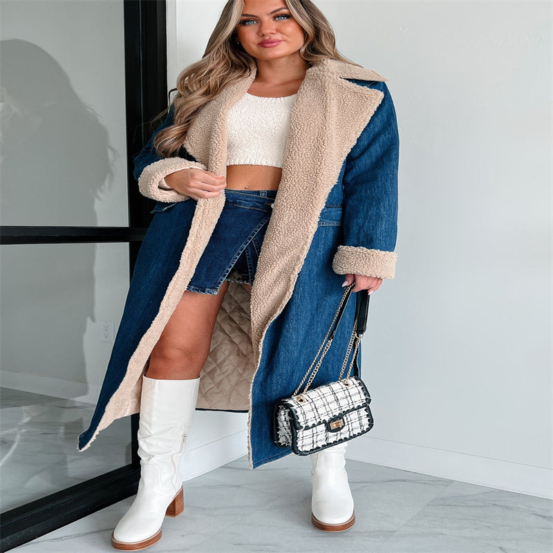 Lace-up Double Pocket Denim Trench Coat Image 2