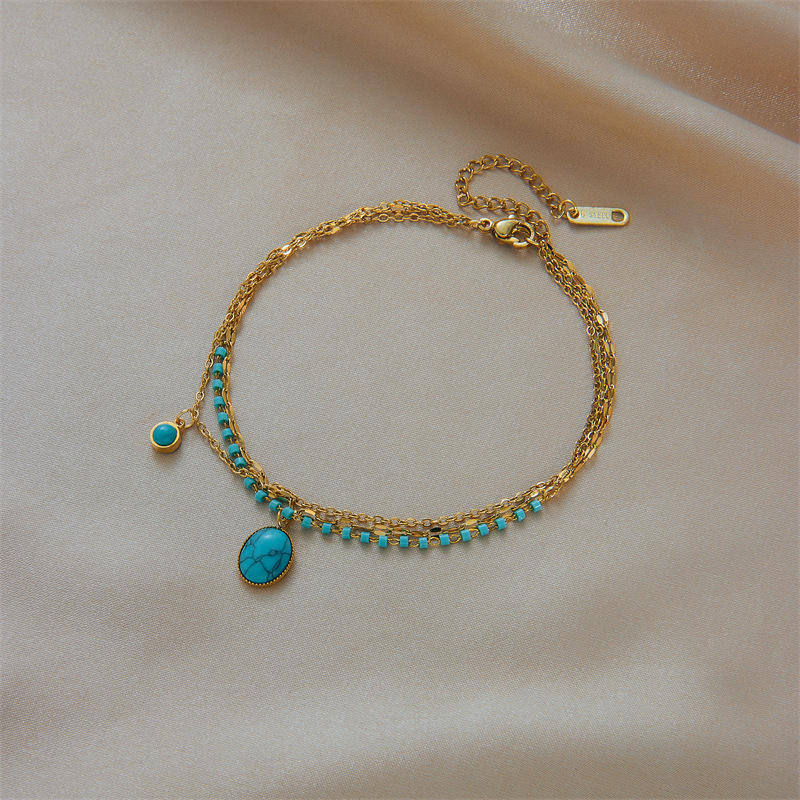 Bohemian Oval Blue Pine Stone Pendant Image 5