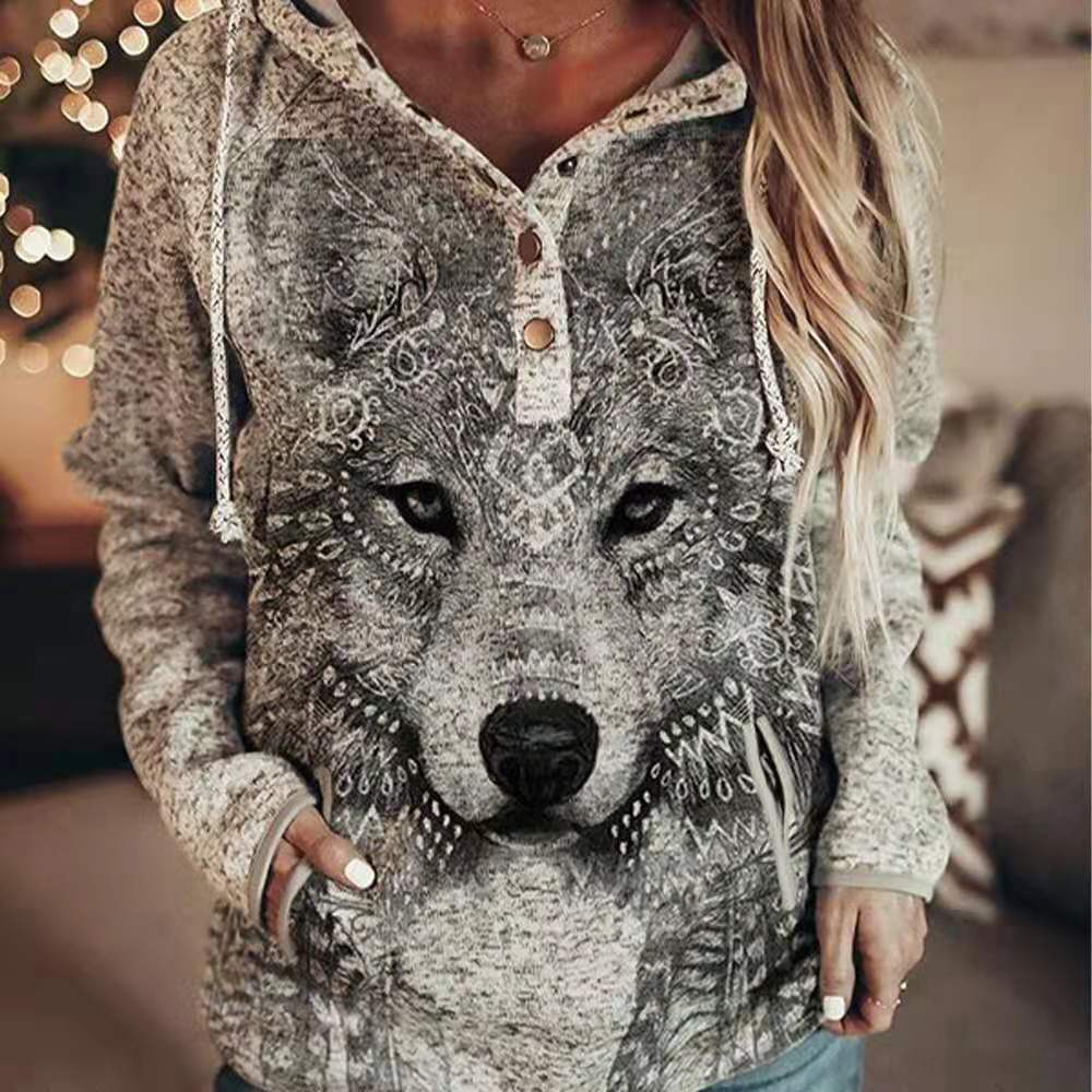 Wolf Print Hoodie Image 5