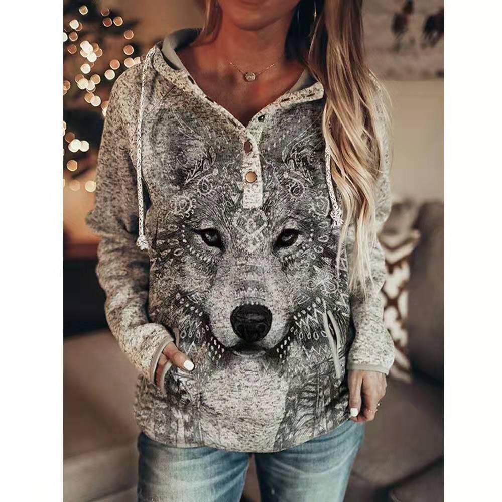 Wolf Print Hoodie Image 4