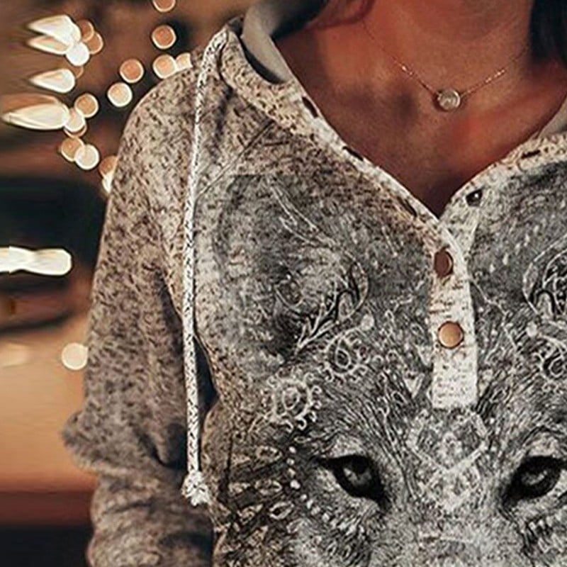 Wolf Print Hoodie Image 3