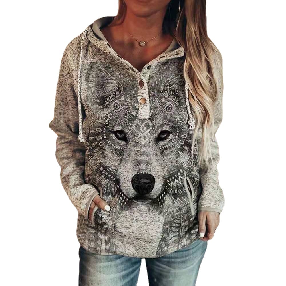 Wolf Print Hoodie Image 2