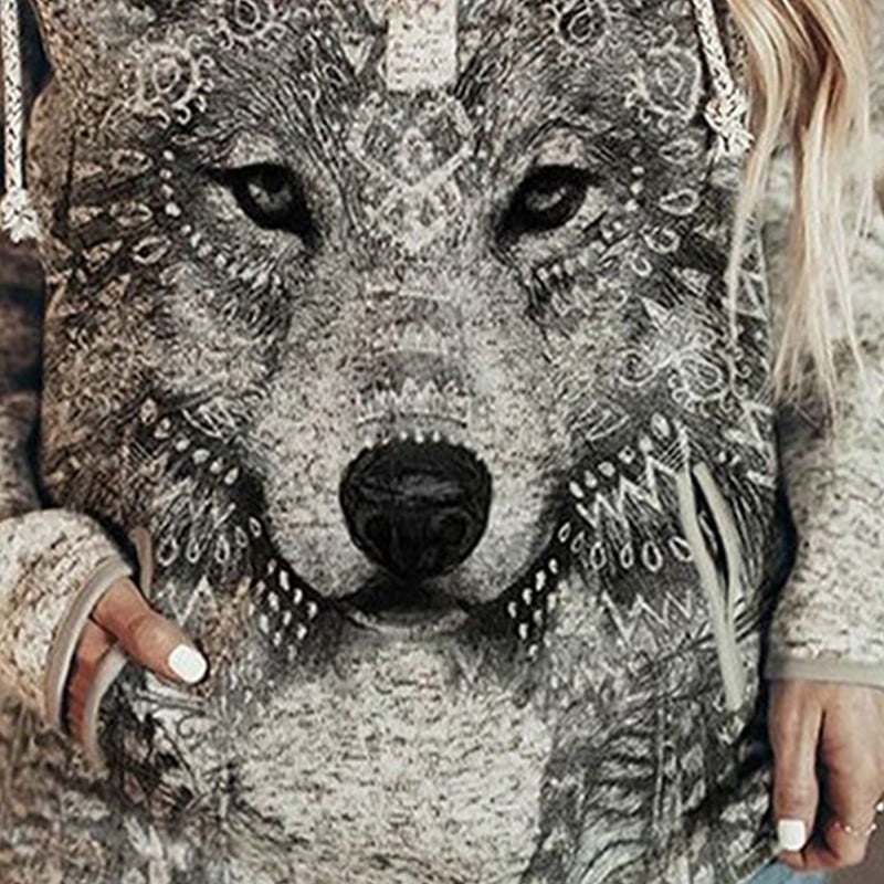 Wolf Print Hoodie Image 1