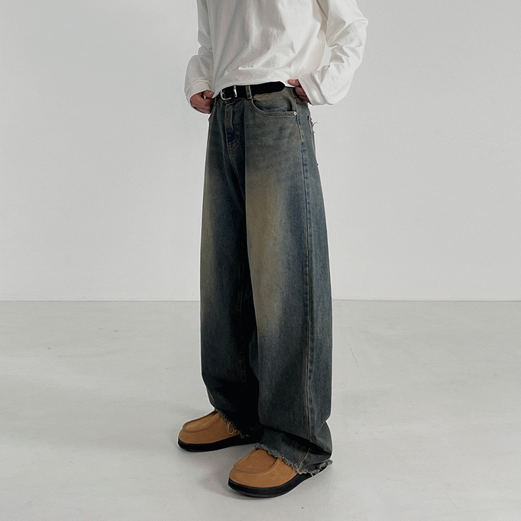 Men's Spring Loose Retro Washed-out Jeans Image 3