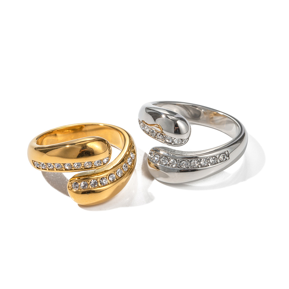 Single Circle 18K Gold Zircon Water Drops Ring 1