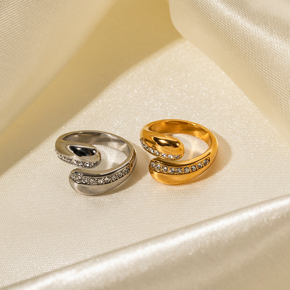 Single Circle 18K Gold Zircon Water Drops Ring 2