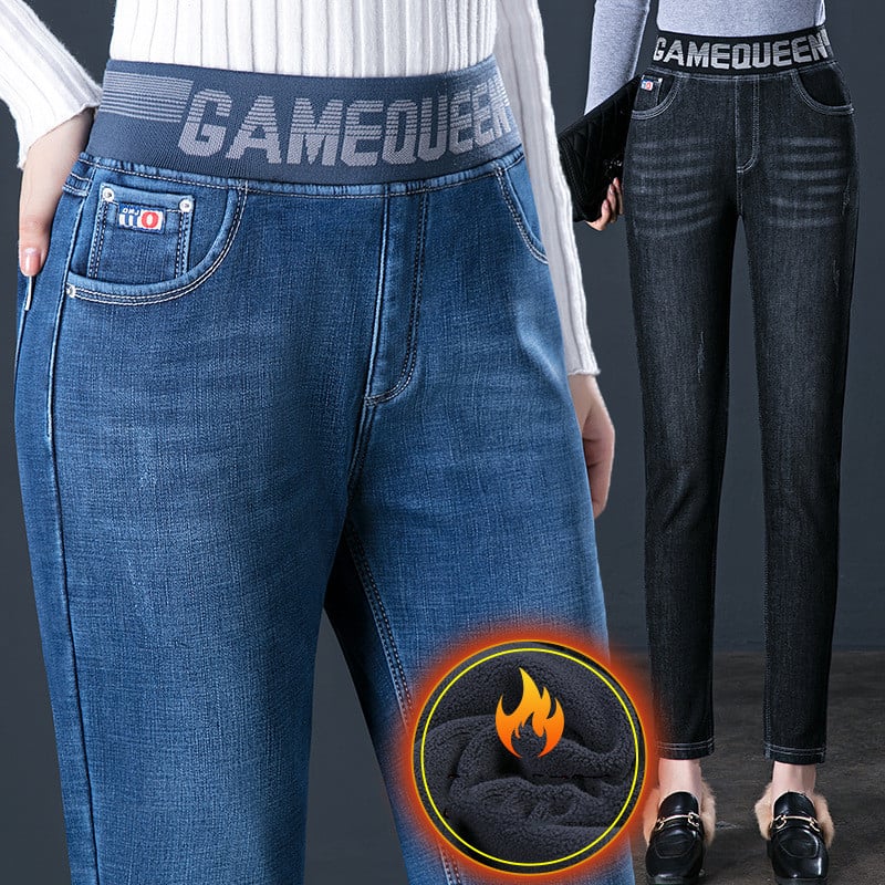 Blue Women's Fashion Fleece Padded Jeans
