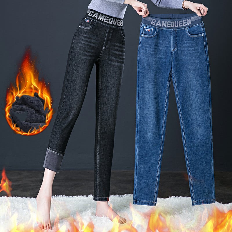 Detail of Women's Fashion Fleece Padded Jeans