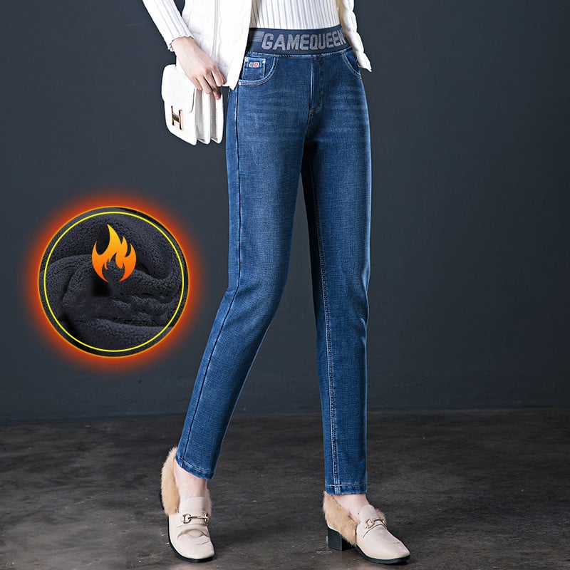 Different angles of Women's Fashion Fleece Padded Jeans
