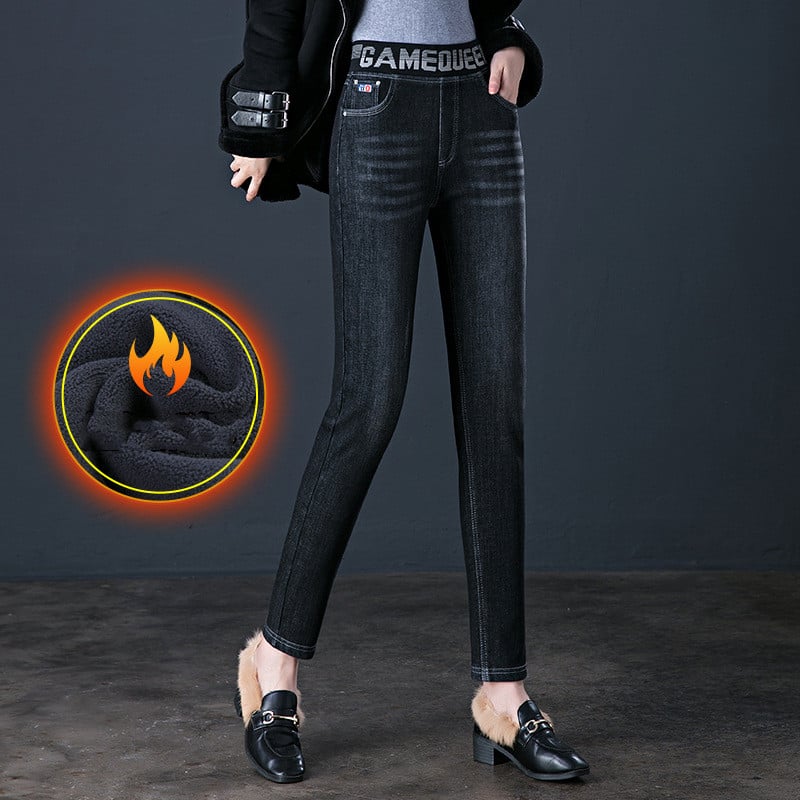 Black Women's Fashion Fleece Padded Jeans