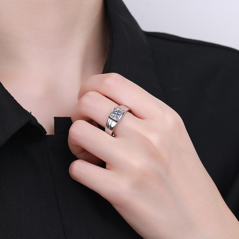 Men's S925 Silver 1 Karat Diamond Ring - Elegant Design