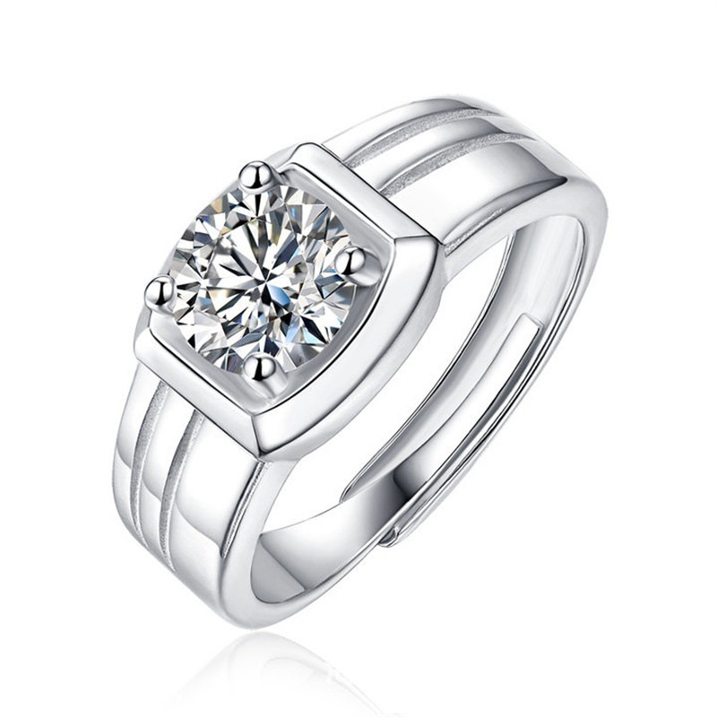 Men's S925 Silver 1 Karat Diamond Ring - Geometric Shape