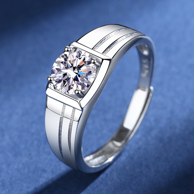Men's S925 Silver 1 Karat Diamond Ring - Side View