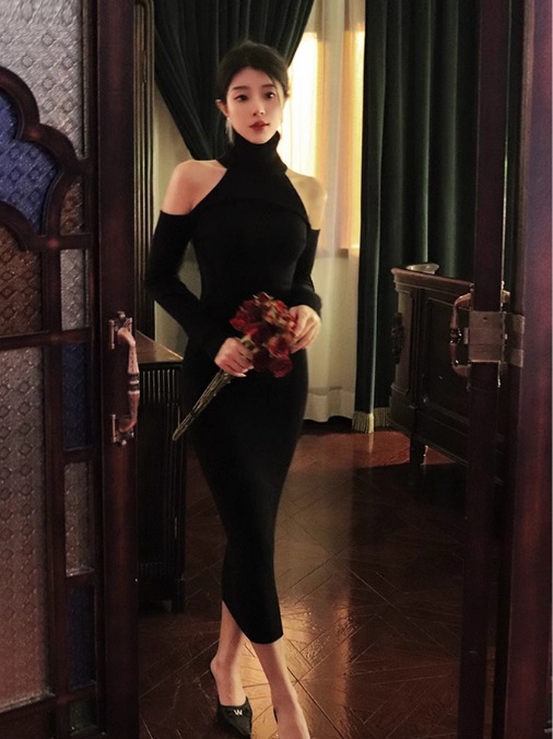Elegant black sweater dress