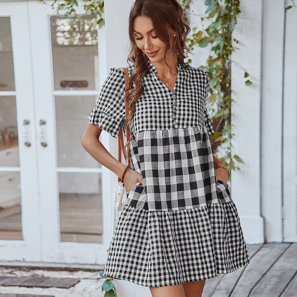 Plaid Stitching Dress 4