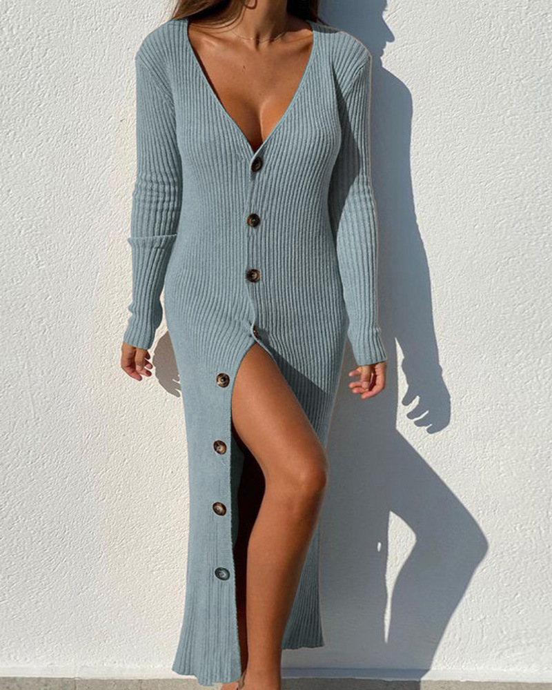 Fashion Knitted Long-sleeved Dress