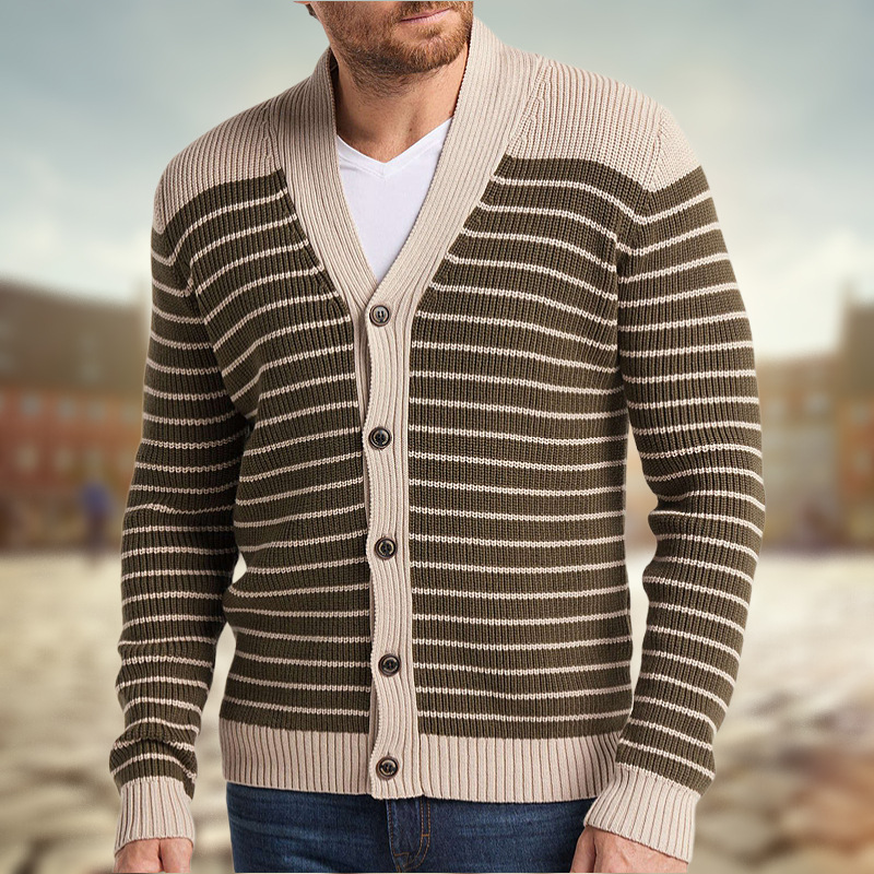 Men's Autumn And Winter Striped Jacquard Sweater Image 4
