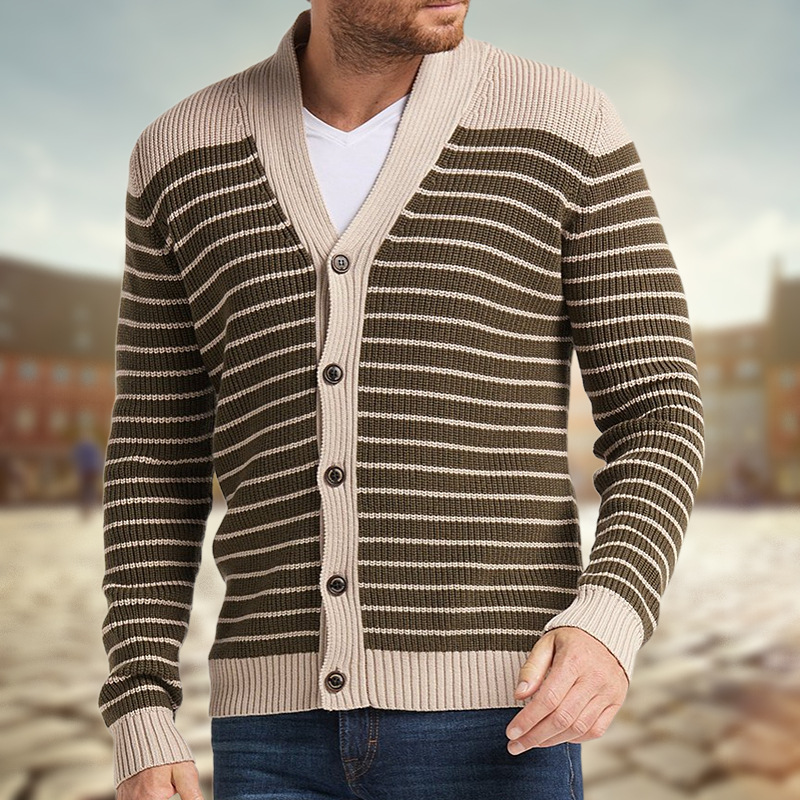 Men's Autumn And Winter Striped Jacquard Sweater Image 5