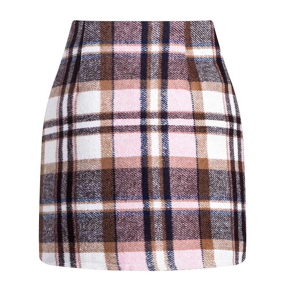 Women's High Waist Plaid Skirt 4