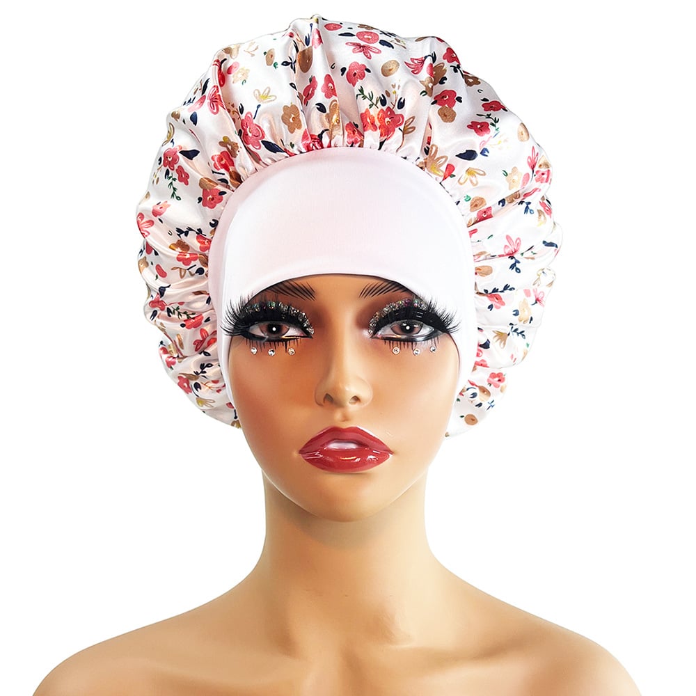 Wide-brimmed Satin Printing Nightcap 6
