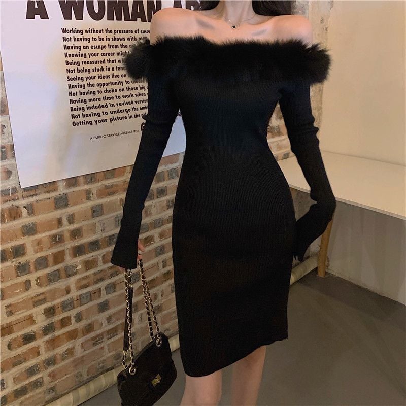 Off-shoulder Sweater Dress Image 2