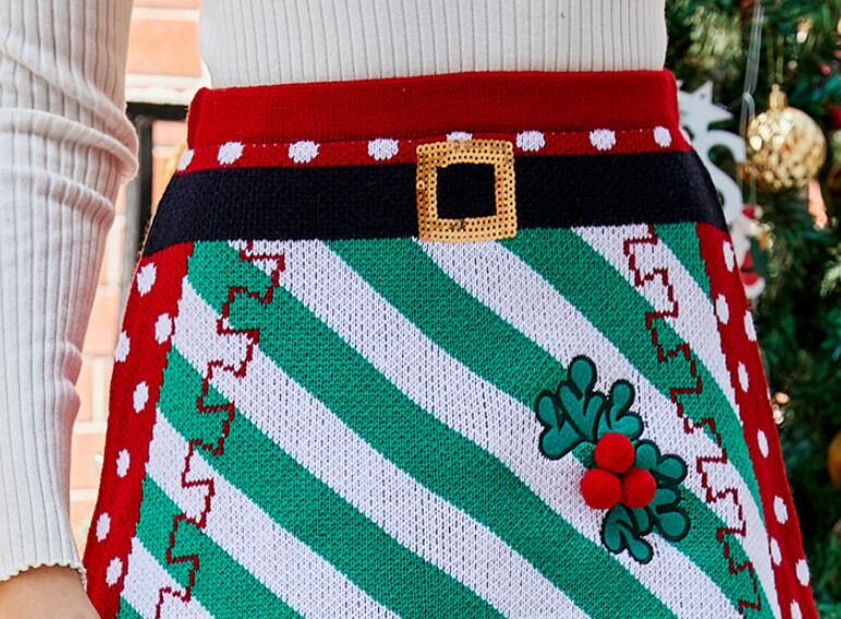 Women's Patchwork Belt Christmas Pack Hip Skirt Image 1