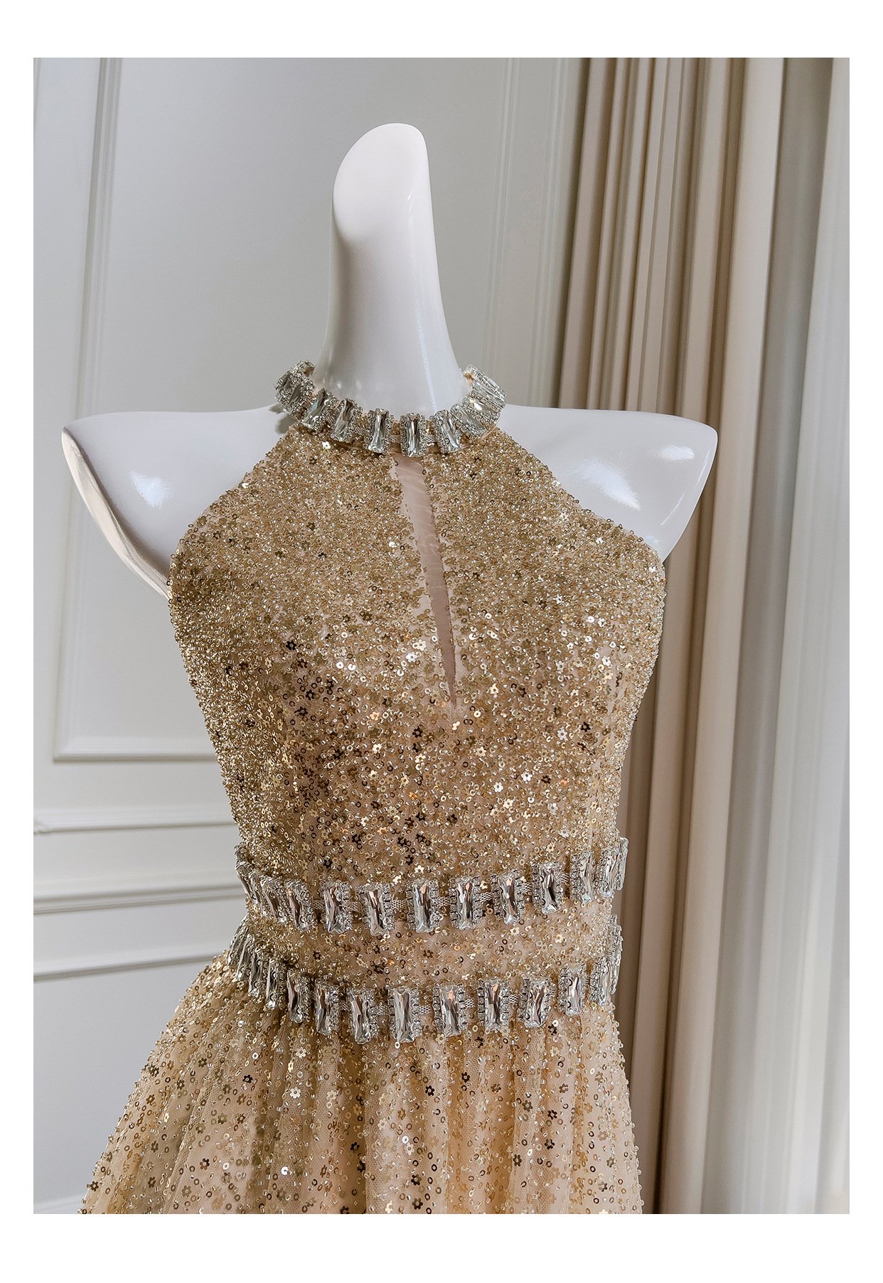 Sequin Gauze Long Dress - On Model