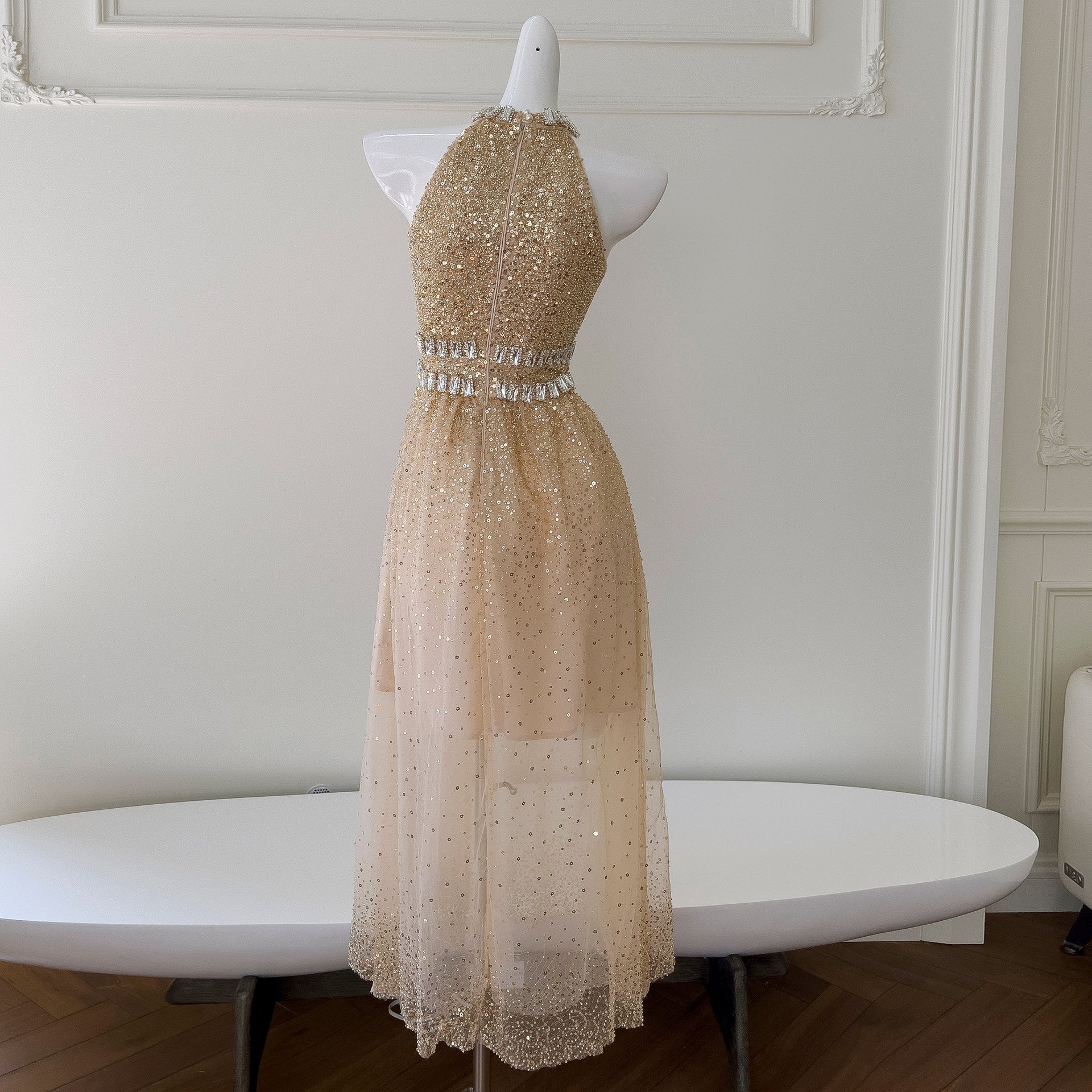 Sequin Gauze Long Dress - Detail View