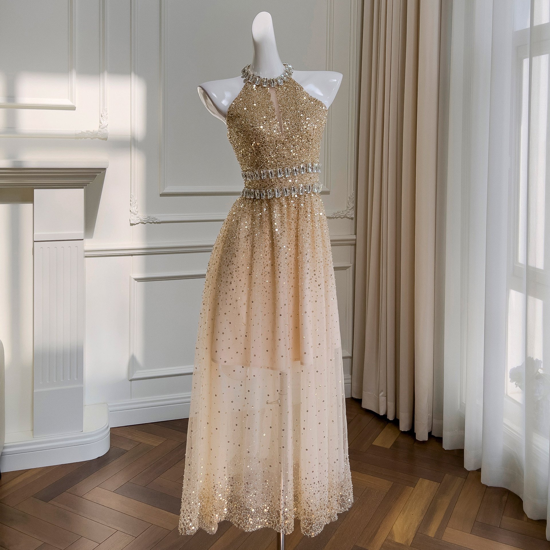 Sequin Gauze Long Dress - Full Length