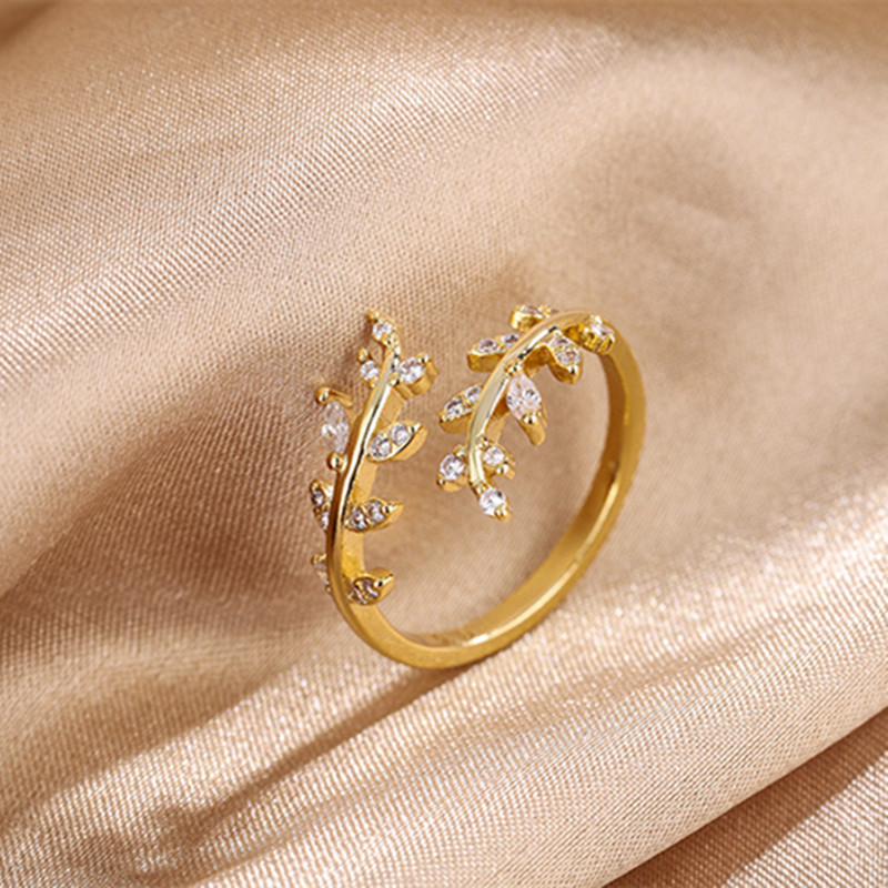 Fashion Refined Rhinestone Leaves Twigs Ring 6