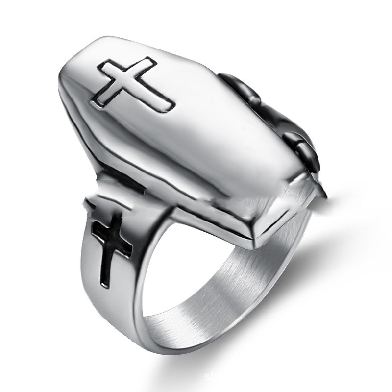 Retro Zombie Coffin Cross Ring - Image 1