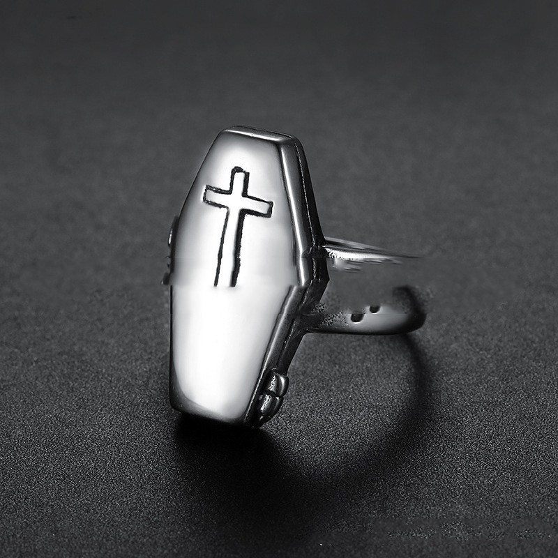 Retro Zombie Coffin Cross Ring - Image 2