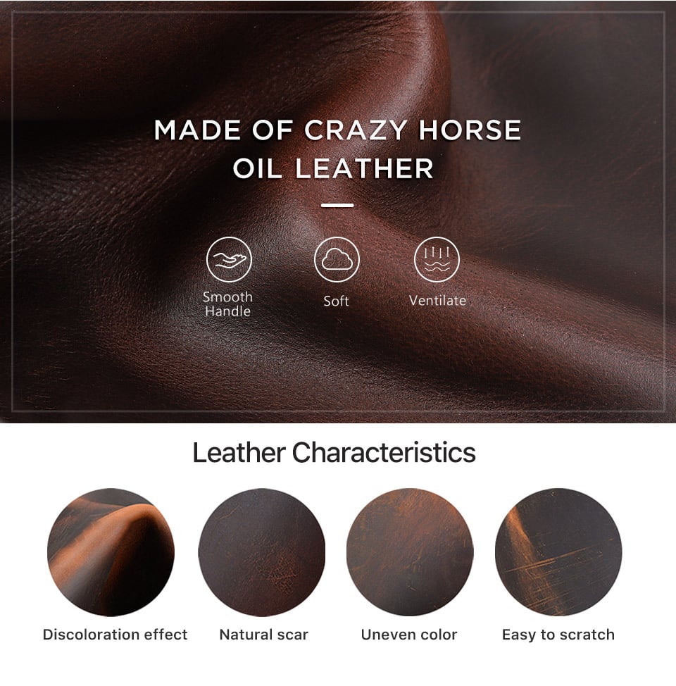 Crazy Horse Leather Laptop Bag - Zipper Detail
