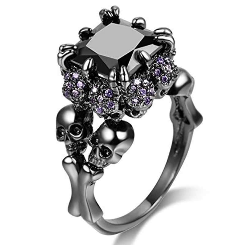 Fashion Black Skull Zircon Ring