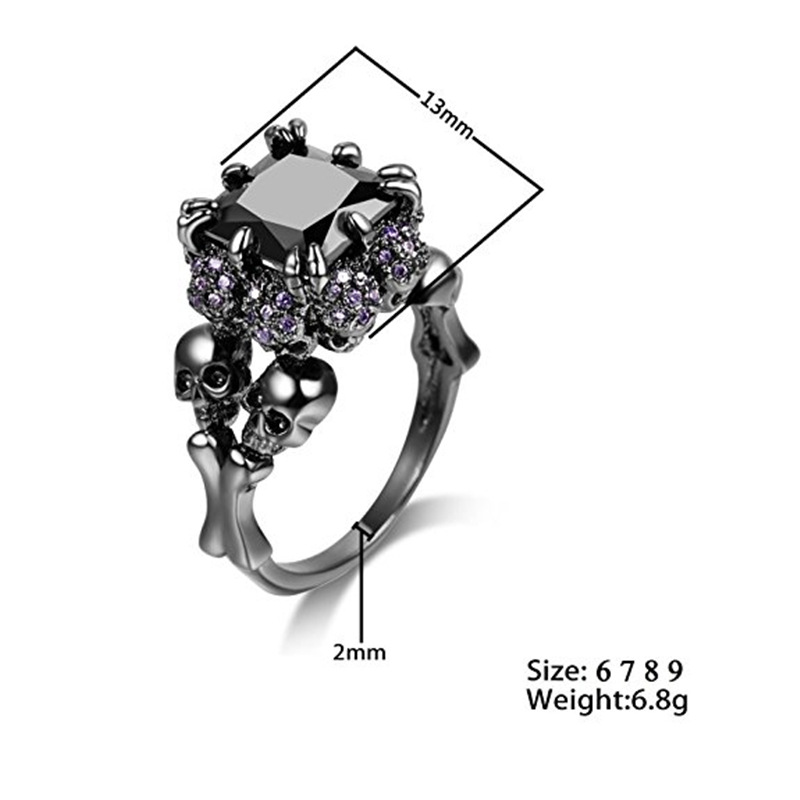 Fashion Black Skull Zircon Ring