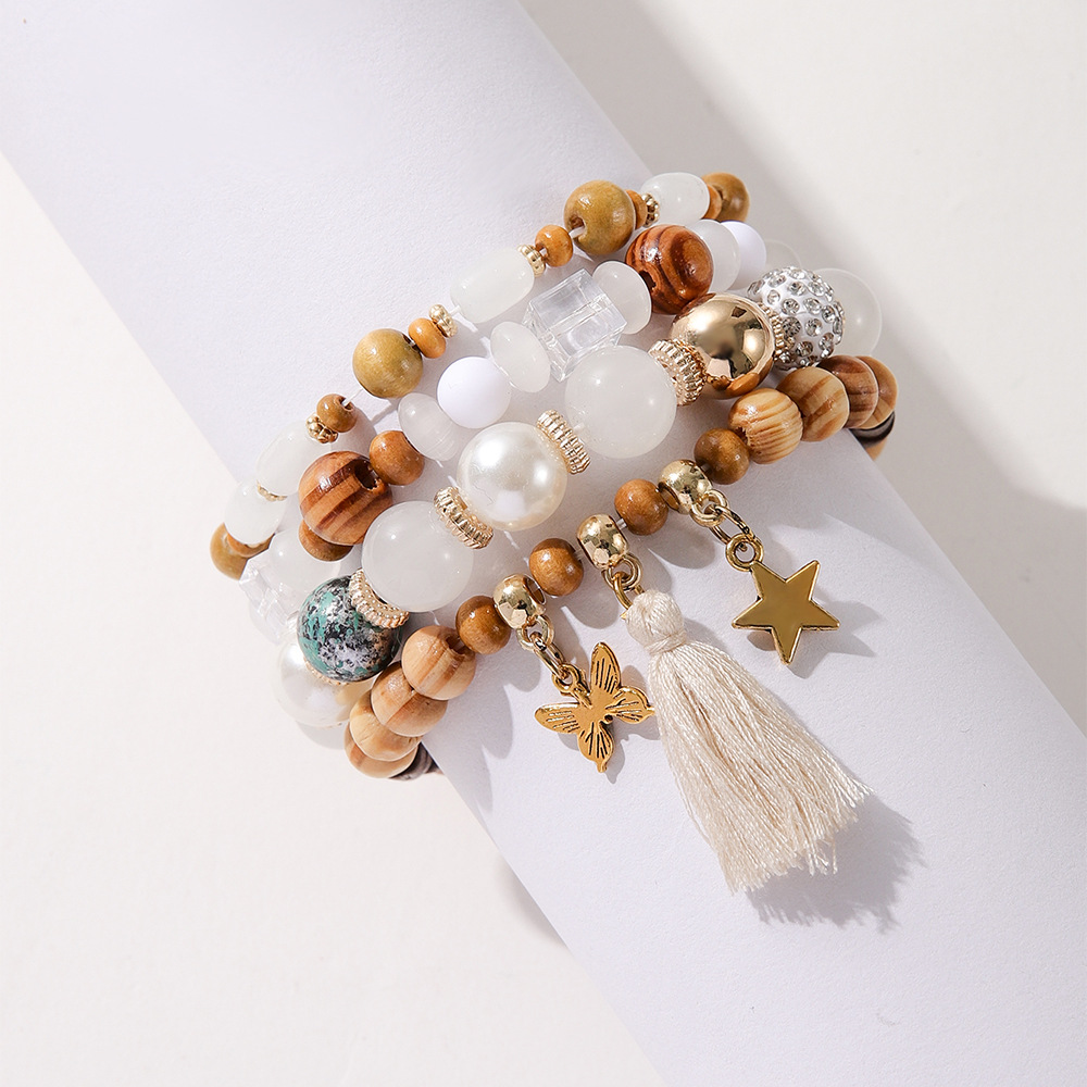 Ethnic Wooden Bead Tassel Bracelet 7