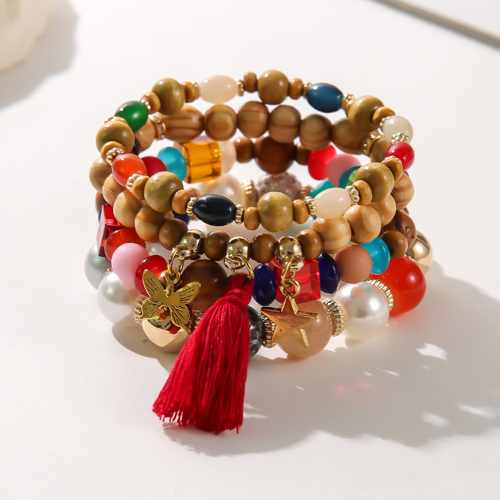 Ethnic Wooden Bead Tassel Bracelet 2