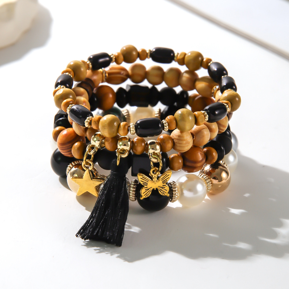 Ethnic Wooden Bead Tassel Bracelet 8