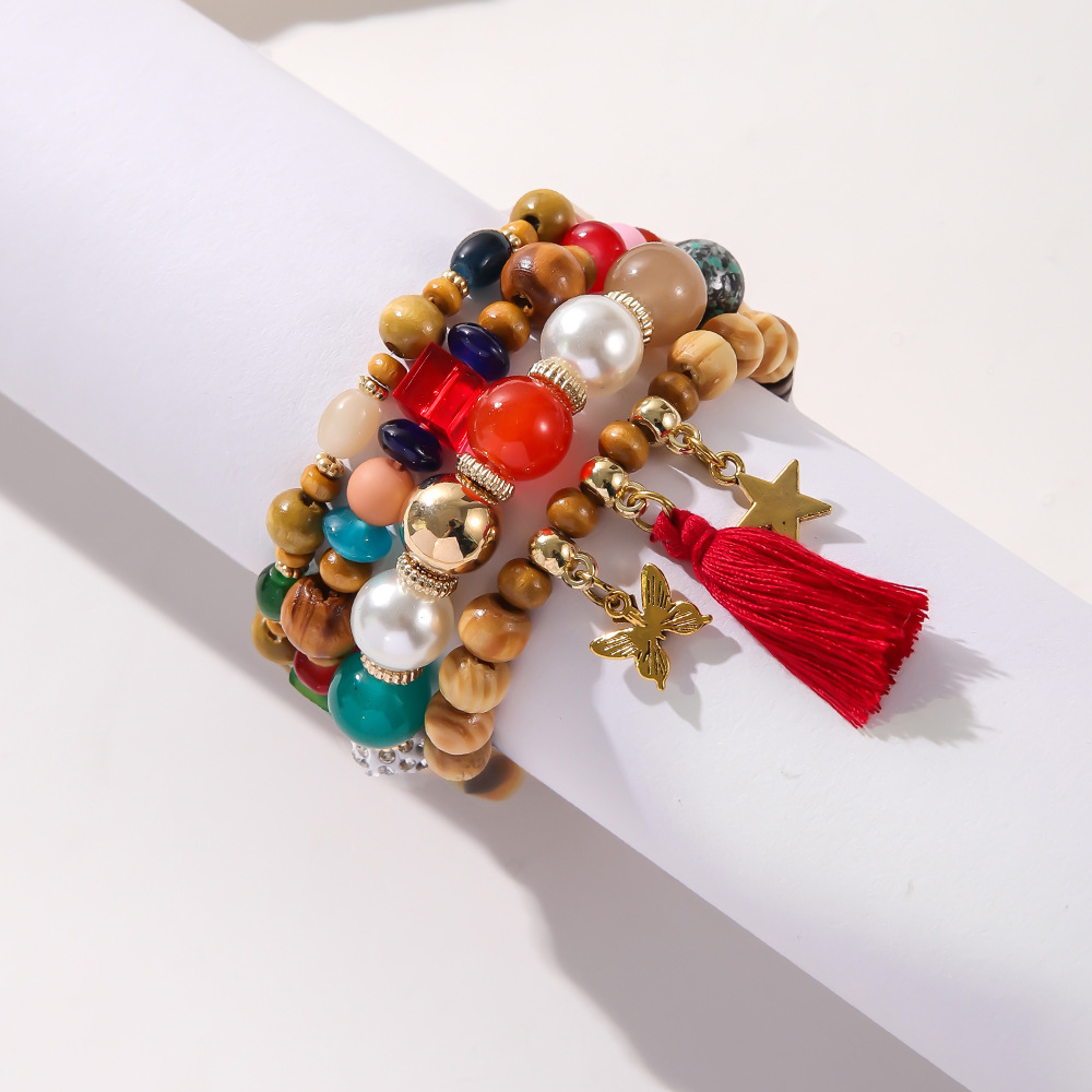 Ethnic Wooden Bead Tassel Bracelet 9