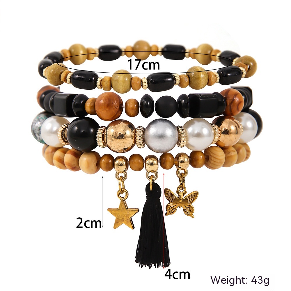 Ethnic Wooden Bead Tassel Bracelet 1