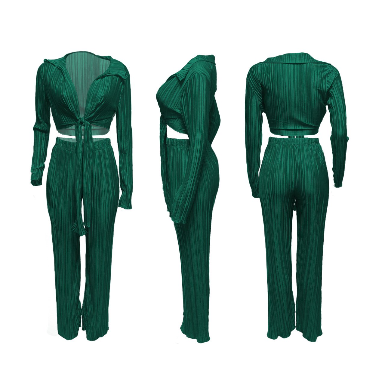 Short Top Lace-up Pleated Sexy Casual Suit