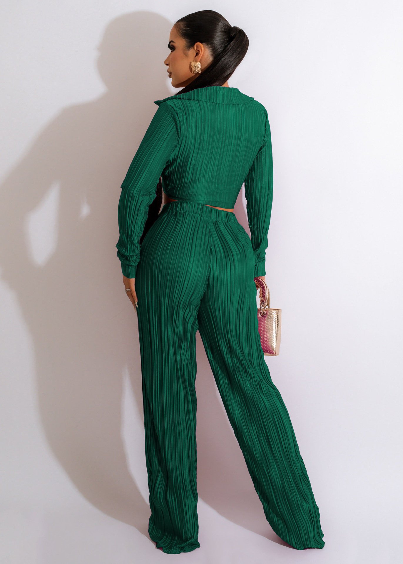 Short Top Lace-up Pleated Sexy Casual Suit